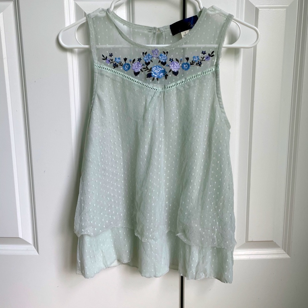 Blue Rain Mesh Tank Top with Floral Design